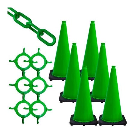 Gec Traffic Cone & Chain Kit, HDPE/PVC, 28 in Height, Green 93204-6